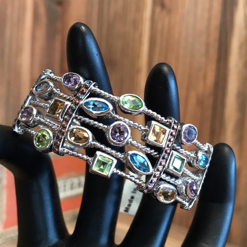 Beautiful 925 Multistone Open Cuff Bracelet
